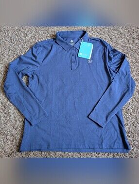 NWT Solbari Navy Long Sleeve Sensitive UPF 50+ Polo Women's XL